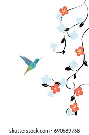 vector illustration of hummingbird and flowers