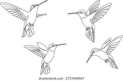 Ilustração vetorial do ícone de beija-flor em voo com asas detalhadas, estilo silhueta e elemento de design de movimento gracioso