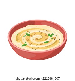 Vector illustration, hummus in a bowl, isolated on a white background, as a template for international hummus day.