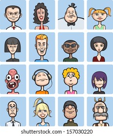 Vector illustration of humor cartoon faces collection. Easy-edit layered vector EPS10 file scalable to any size without quality loss. High resolution raster JPG file is included.