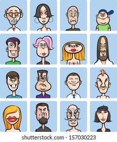 Vector illustration of humor cartoon faces vector collection. Easy-edit layered vector EPS10 file scalable to any size without quality loss. High resolution raster JPG file is included.