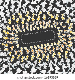 Vector illustration of hundreds of crazy arrows pointing outwards with a big sign in the middle.