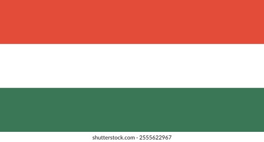 Vector illustration of the Hungary flag in its original 1:2 proportion, featuring three horizontal stripes in red, white, and green. A clean, professional design for various uses. 