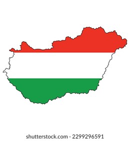 Vector illustration of Hungary map overlaid with the national flag, highlighting the country's geographic outline combined with its national colors.