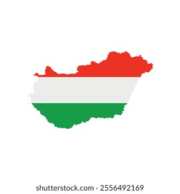 Vector illustration of Hungary map overlaid with the national flag, highlighting the country's geographic outline combined with its national colors.