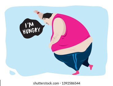 Vector illustration a hungry big man on diet progress