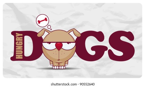 Vector illustration with hungry dog and bone.
