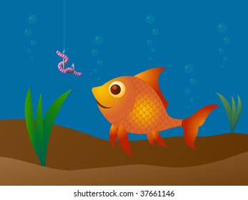 Ilustración vectorial de un pez dorado hambriento