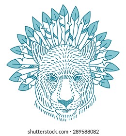 vector illustration of a hungry leopard style doodle art with the inscription drawing to print on a T-shirt