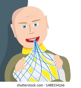 
Vector illustration. Hungry man is eating a tablecloth.