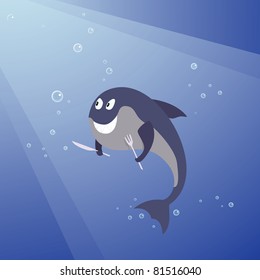 Vector illustration of hungry shark underwater