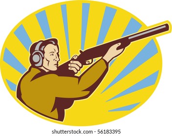 vector illustration of a Hunter aiming rifle shotgun side view