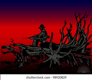 Vector illustration the hunter and a decline. EPS 10
