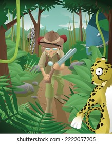 vector illustration of an hunter in the jungle