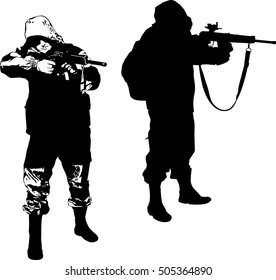 Vector illustration of hunters prepares to make the shot