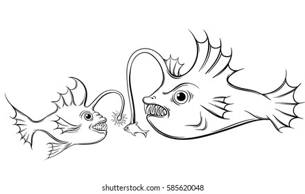 Vector illustration with hunting fish. Creative  funny artwork made in hand drawn style. Template for card, poster banner, print for t-shirt.