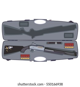 Vector illustration of hunting rifle in case isolated on white background, flat style design