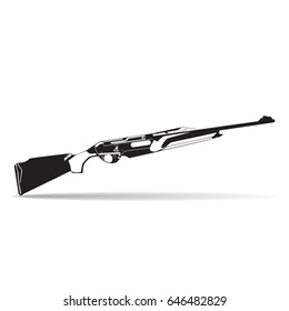 Vector illustration of hunting rifle isolated on white background. Black and white flat style design