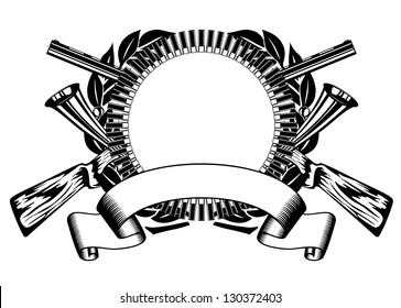 Vector illustration huntings frame with bullet and crossed rifle