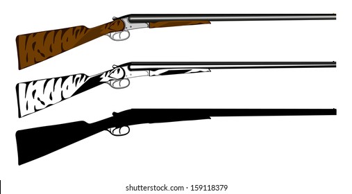 Vector illustration huntings rifle colored, black and white, silhouette