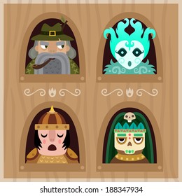Vector illustration of huntsman, ghost, guardian and shaman