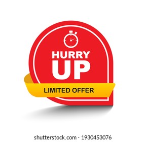 Vector Illustration Hurry Up Limited Offer Label With Clock Alarm Countdwon Symbol, Promotion Icon Offers.