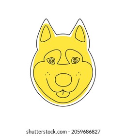 Vector illustration with husky dog face isolated on white background. Flat line icon.