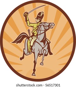 vector illustration of a Hussar lighthorseman cavalry charging with sword