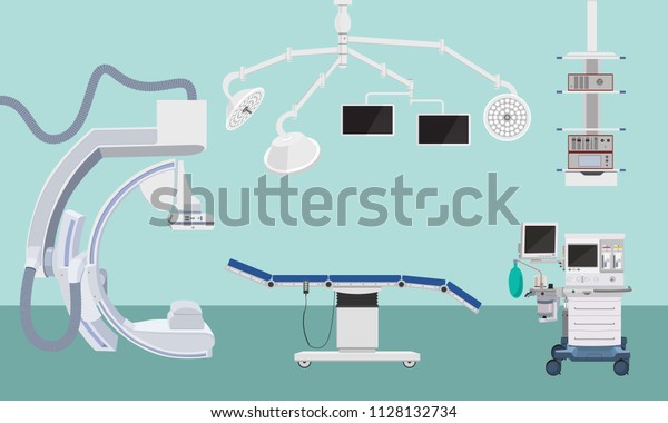 高度な医療画像装置を備えた外科手術用のハイブリッド手術室のベクターイラスト のベクター画像素材 ロイヤリティフリー