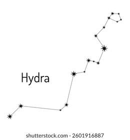 Vector illustration of the Hydra constellation, the largest constellation in the night sky. Perfect for educational materials, astronomy enthusiasts, star maps, and zodiac-themed designs.