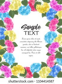 Vector illustration of hydrangea flower. Background with floral decorations