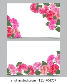 Vector illustration of hydrangea flower. Background with floral decorations. Banner template