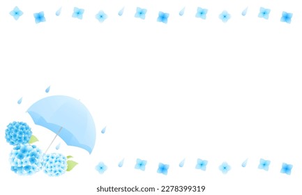 Vector illustration of hydrangea, umbrella and rain with beautiful gradation.