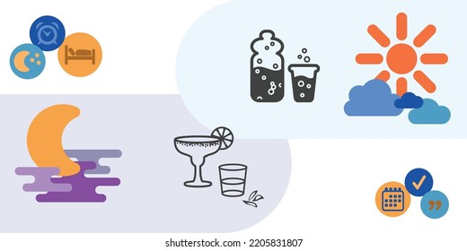 vector illustration for hydrating drink with daily schedule day and night routine