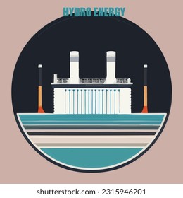 Vector illustration of hydro energy. Hydro power plant. Green energy. Renewable energe