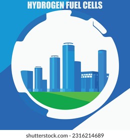 Vector illustration of hydrogen fuel cells. Green energy. Renewable energy source