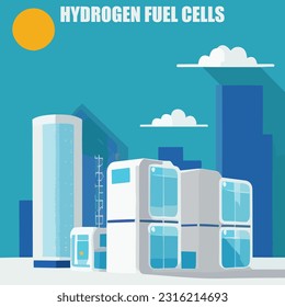 Vector illustration of hydrogen fuel cells. Green energy. Renewable energy source