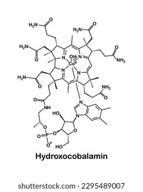 Vector illustration of Hydroxocobalamin or vitamin B12 molecule on white background.