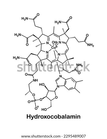 Vector illustration of Hydroxocobalamin or vitamin B12 molecule on white background.
