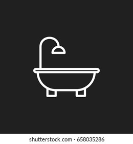 Vector Illustration Of Hygiene Symbol On Bathroom Outline. Premium Quality Isolated Bathtub Element In Trendy Flat Style.