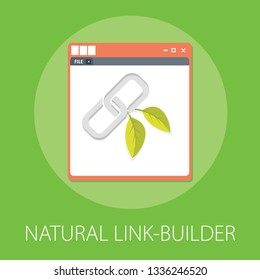 Vector illustration of hyperlink attachment and nature with "natural link builder" environmental concept