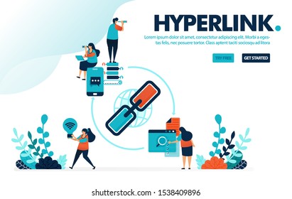 Vector Illustration Hyperlink And Share. People Share Link For Promotion And Advertisement. Marketing With Share Referral Link. Designed For Landing Page, Web, Banner, Mobile, Template, Flyer, Poster