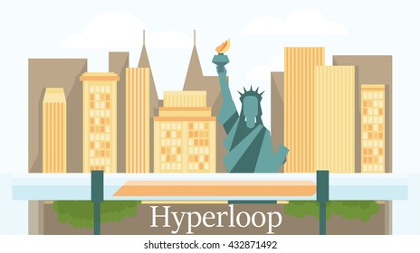Vector illustration of hyperloop train in New York