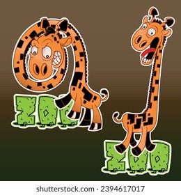 Vector illustration of a hysterical african giraffe in various poses