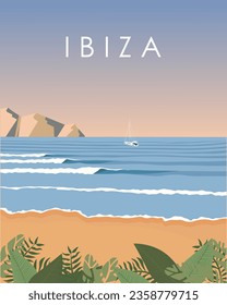 Vector illustration Ibiza Spain. Design for poster, banner, postcard. Tourism, travel.