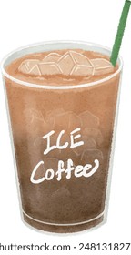 Vector illustration. Ice americano. iced coffee. Cup with straws in it