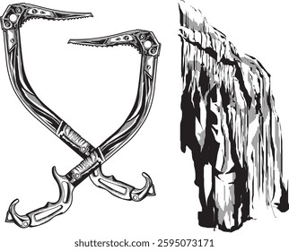 Vector illustration of an ice axe and an ice wall