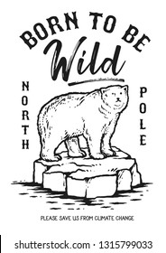 Vector illustration of ice bear on the melting ice in the north pole because of climate change