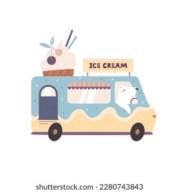Vektorgrafik des Eisdiebusses mit einem Eisbärentreiber.