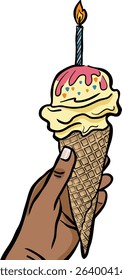 vector illustration of ice cream with candle and colorful
